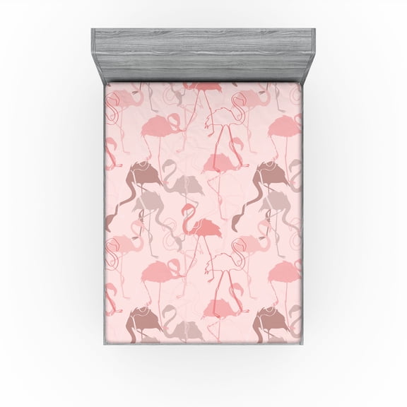 Ambesonne Tropical Fitted Sheet, Flamingo Pattern Exotic, Full Size, Blush Pastel Pink