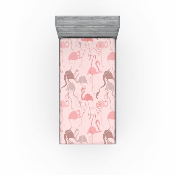 Ambesonne Tropical Fitted Sheet, Flamingo Pattern Exotic, Twin XL Size, Blush Pastel Pink