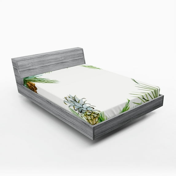 Ambesonne Tropical Fitted Sheet, Frame Style Palm Trees, Full Size, Multicolor