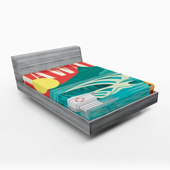 Ambesonne Tropical Fitted Sheet, Hawaii Holiday Coast, Queen Size, Sand Teal