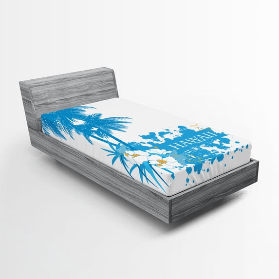 Ambesonne Tropical Fitted Sheet, Hawaiian Island Aqua, Twin XL Size, Aqua White