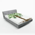 thumbnail image 1 of Ambesonne Tropical Fitted Sheet, Hawaiian Palm Tree, King Size, Fern Green Brown, 1 of 3