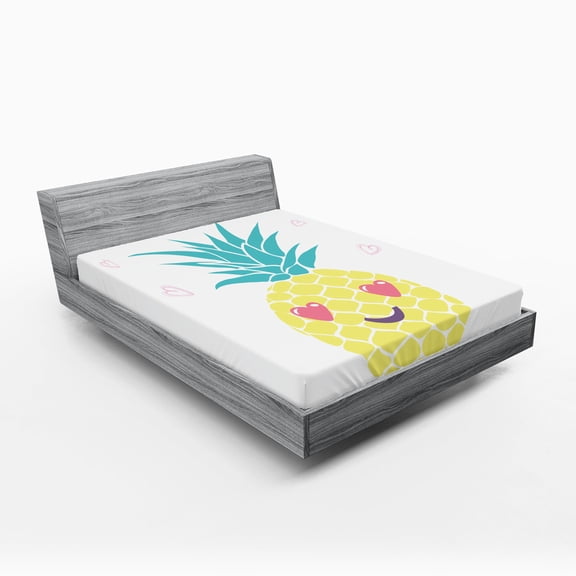 Ambesonne Tropical Fitted Sheet, Heart Eyes Pineapple, Full Size, Multicolor