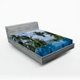 thumbnail image 1 of Ambesonne Tropical Fitted Sheet, Infinity Pool Palm, Full Size, Blue Green White, 1 of 3