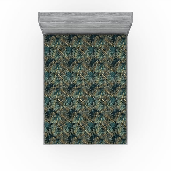 Ambesonne Tropical Fitted Sheet, Jungle Minimalist Exotics, King Size, Amber and Laurel Green