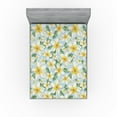 thumbnail image 1 of Ambesonne Tropical Fitted Sheet, Little Art Flowers Vintage, Queen Size, Mustard Pale Blue Green, 1 of 5