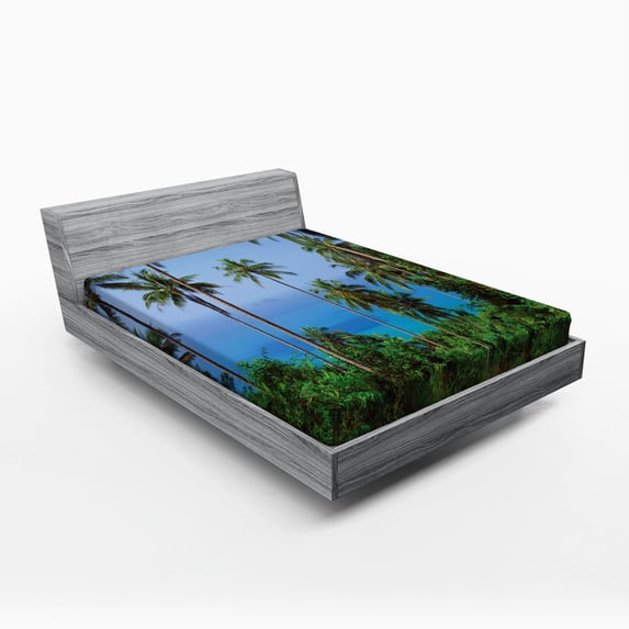 Ambesonne Tropical Fitted Sheet, Ocean Jungle Beauty, Full Size, Blue Green