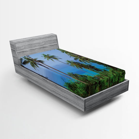 Ambesonne Tropical Fitted Sheet, Ocean Jungle Beauty, Twin XL Size, Blue Green