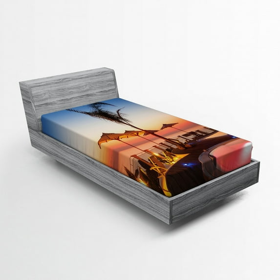 Ambesonne Tropical Fitted Sheet, Ocean View at Sunset, Twin XL Size, Multicolor