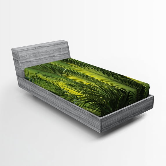 Ambesonne Tropical Fitted Sheet, Palm Trees Exotic, Twin Size, Green