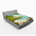 thumbnail image 1 of Ambesonne Tropical Fitted Sheet, Palm Trees and Rocks, Queen Size, Aqua Green, 1 of 3