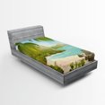 thumbnail image 1 of Ambesonne Tropical Fitted Sheet, Palm Trees and Rocks, Twin XL Size, Aqua Green, 1 of 3