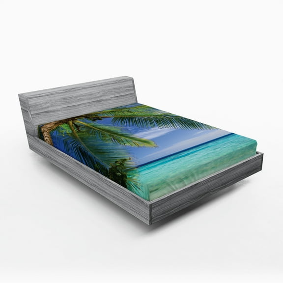 Ambesonne Tropical Fitted Sheet, Paradise View Maldives, Queen Size, Green Aqua Blue