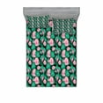 thumbnail image 1 of Ambesonne Tropical Fitted Sheet & Pillow Sham Set, Arrangement of Foliage, Queen, Pale Pink and Sea Green, 1 of 2
