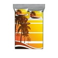 thumbnail image 1 of Ambesonne Tropical Fitted Sheet & Pillow Sham Set, Beach Palm Trees Birds, Queen, Yellow Coral Brown, 1 of 2