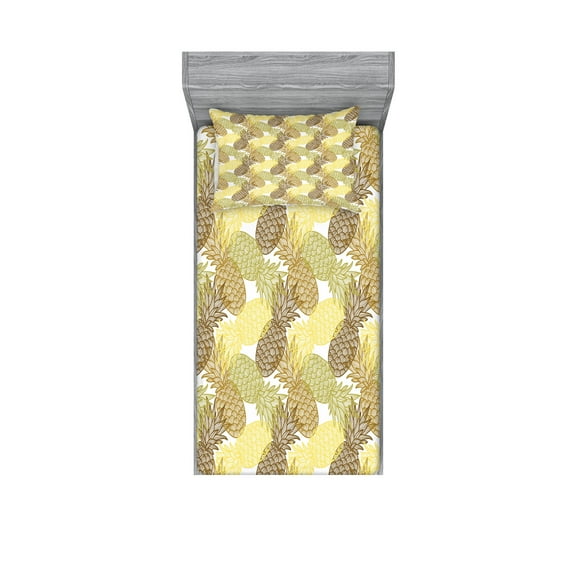 Ambesonne Tropical Fitted Sheet & Pillow Sham Set, Curving Exotic Tropical, Twin, Multicolor