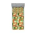 thumbnail image 1 of Ambesonne Tropical Fitted Sheet & Pillow Sham Set, Exotic Flowers Pattern, Twinxl, Red Pale Yellow Green, 1 of 2