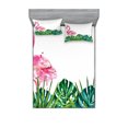 thumbnail image 1 of Ambesonne Tropical Fitted Sheet & Pillow Sham Set, Exotic Nature Flamingo, Queen, Green Pink Blue, 1 of 2