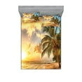 thumbnail image 1 of Ambesonne Tropical Fitted Sheet & Pillow Sham Set, Exotic Sandy Beach, Queen, Cream Blue, 1 of 2