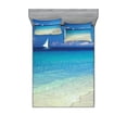 thumbnail image 1 of Ambesonne Tropical Fitted Sheet & Pillow Sham Set, Exotic Seashore View, Queen, Turquoise Cream, 1 of 2