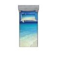 thumbnail image 1 of Ambesonne Tropical Fitted Sheet & Pillow Sham Set, Exotic Seashore View, Twinxl, Turquoise Cream, 1 of 2