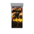 thumbnail image 1 of Ambesonne Tropical Fitted Sheet & Pillow Sham Set, Exotic Tree at Sunset, Twinxl, Orange Green, 1 of 2