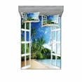 thumbnail image 1 of Ambesonne Tropical Fitted Sheet & Pillow Sham Set, Green Colored Window View, Full, Multicolor, 1 of 3