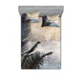 thumbnail image 1 of Ambesonne Tropical Fitted Sheet & Pillow Sham Set, Grunge Palm Trees Art, Queen, Beige Navy, 1 of 2