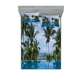 thumbnail image 1 of Ambesonne Tropical Fitted Sheet & Pillow Sham Set, Infinity Pool Palm, Queen, Blue Green White, 1 of 3