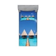 thumbnail image 1 of Ambesonne Tropical Fitted Sheet & Pillow Sham Set, Maldives Clear Waters, Twinxl, Turquoise Azure Blue, 1 of 2