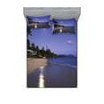 thumbnail image 1 of Ambesonne Tropical Fitted Sheet & Pillow Sham Set, Moonlight Hawaii Sea, Full, Navy Sand, 1 of 2