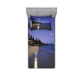 thumbnail image 1 of Ambesonne Tropical Fitted Sheet & Pillow Sham Set, Moonlight Hawaii Sea, Twin, Navy Sand, 1 of 2