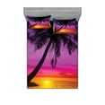 thumbnail image 1 of Ambesonne Tropical Fitted Sheet & Pillow Sham Set, Palm Shadow at Sunset, Queen, Purple Orange Black, 1 of 2