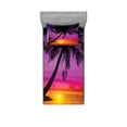 thumbnail image 1 of Ambesonne Tropical Fitted Sheet & Pillow Sham Set, Palm Shadow at Sunset, Twin, Purple Orange Black, 1 of 2