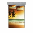 thumbnail image 1 of Ambesonne Tropical Fitted Sheet & Pillow Sham Set, Palm Tree Exotic Beach, Full, Amber Green White, 1 of 3