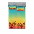 thumbnail image 1 of Ambesonne Tropical Fitted Sheet & Pillow Sham Set, Palm Tree Tops on Island, Full, Multicolor, 1 of 2