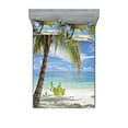 thumbnail image 1 of Ambesonne Tropical Fitted Sheet & Pillow Sham Set, Palm Trees Coastline, Full, Coconut and Blue, 1 of 2