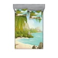 thumbnail image 1 of Ambesonne Tropical Fitted Sheet & Pillow Sham Set, Palm Trees and Rocks, Full, Aqua Green, 1 of 2