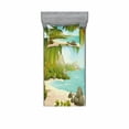 thumbnail image 1 of Ambesonne Tropical Fitted Sheet & Pillow Sham Set, Palm Trees and Rocks, Twinxl, Aqua Green, 1 of 2