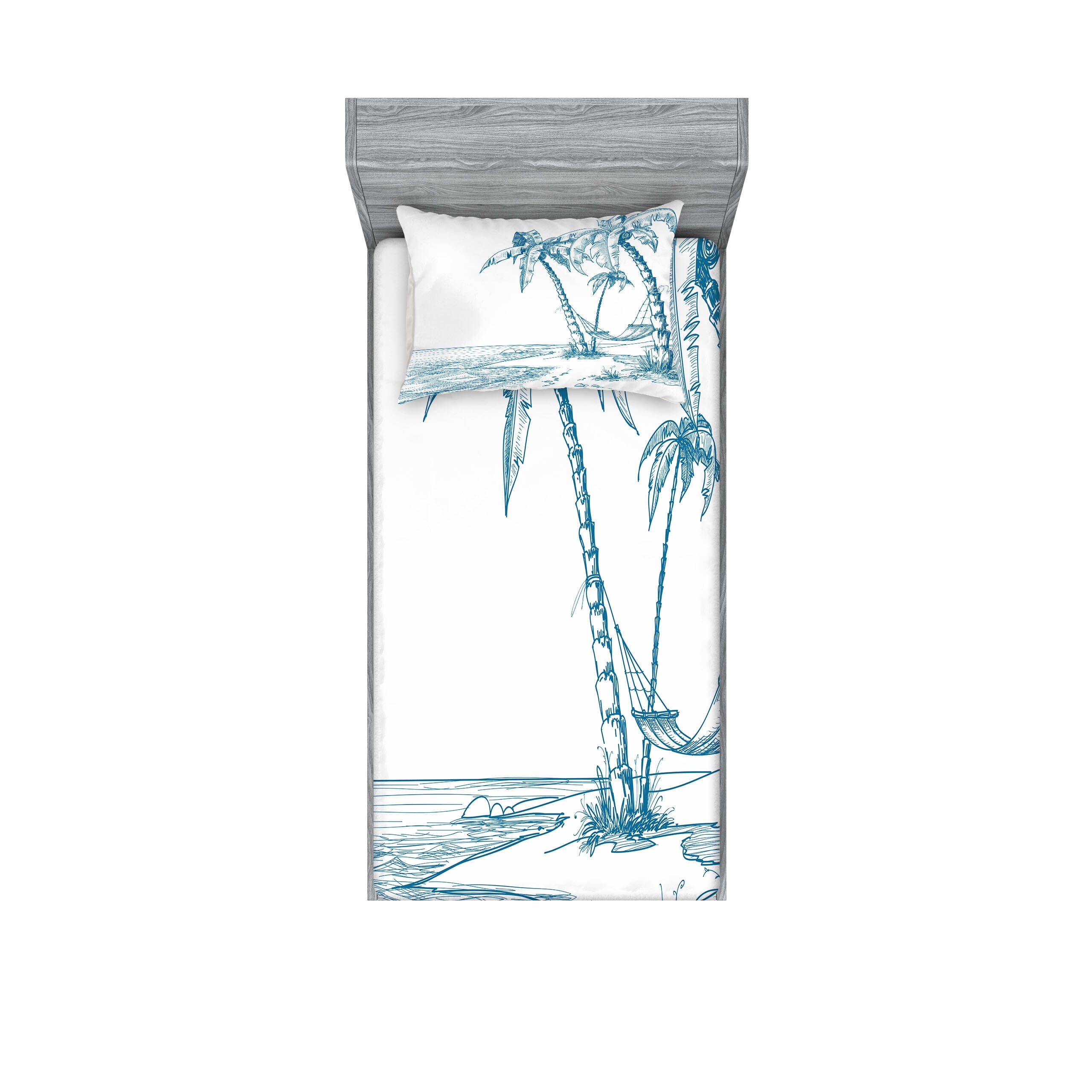 Twin XL Blue Microfiber Palm Tree Print Sheet Set