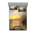 thumbnail image 1 of Ambesonne Tropical Fitted Sheet & Pillow Sham Set, Palms Sunset Scenery, Full, Multicolor, 1 of 2