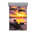 thumbnail image 1 of Ambesonne Tropical Fitted Sheet & Pillow Sham Set, Sunset Idyllic Beach, Full, Mauve Salmon Lilac, 1 of 3