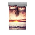 thumbnail image 1 of Ambesonne Tropical Fitted Sheet & Pillow Sham Set, Sunset Ocean Waves, Queen, Yellow, 1 of 2