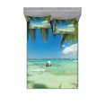 thumbnail image 1 of Ambesonne Tropical Fitted Sheet & Pillow Sham Set, Surreal Sea Palm Tree, Full, Fern Green Turquoise, 1 of 2