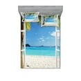 thumbnail image 1 of Ambesonne Tropical Fitted Sheet & Pillow Sham Set, Tropical Beach Palm Trees, Full, White Green Blue, 1 of 2
