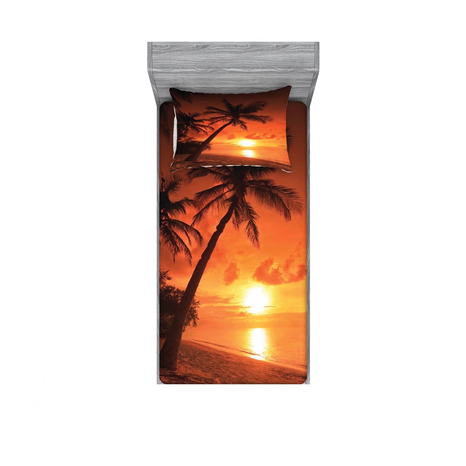 Twin Sunset Beach Print Microfiber Sheet Set