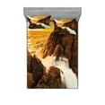 thumbnail image 1 of Ambesonne Tropical Fitted Sheet & Pillow Sham Set, Wild Sunset and Waves, Queen, Orange Grey, 1 of 2