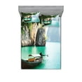 thumbnail image 1 of Ambesonne Tropical Fitted Sheet & Pillow Sham Set, World Seascape Shore, Queen, Multicolor, 1 of 2