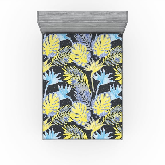 Ambesonne Tropical Fitted Sheet, Pop Art Exotic Palm Leaf, Queen Size, Avocado Green Ceil Blue