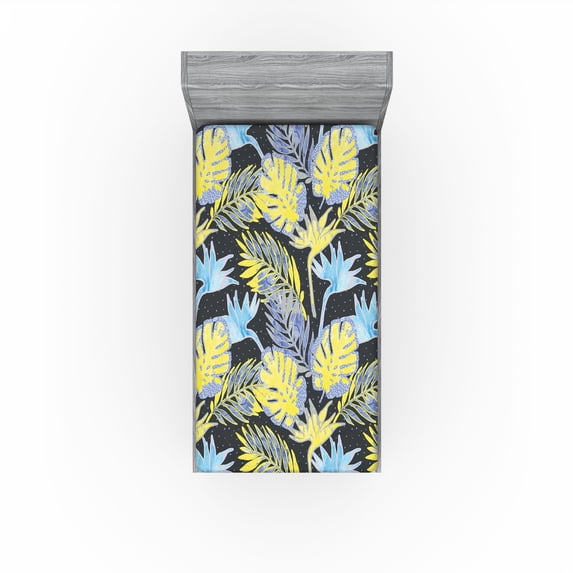 Ambesonne Tropical Fitted Sheet, Pop Art Exotic Palm Leaf, Twin Size, Avocado Green Ceil Blue